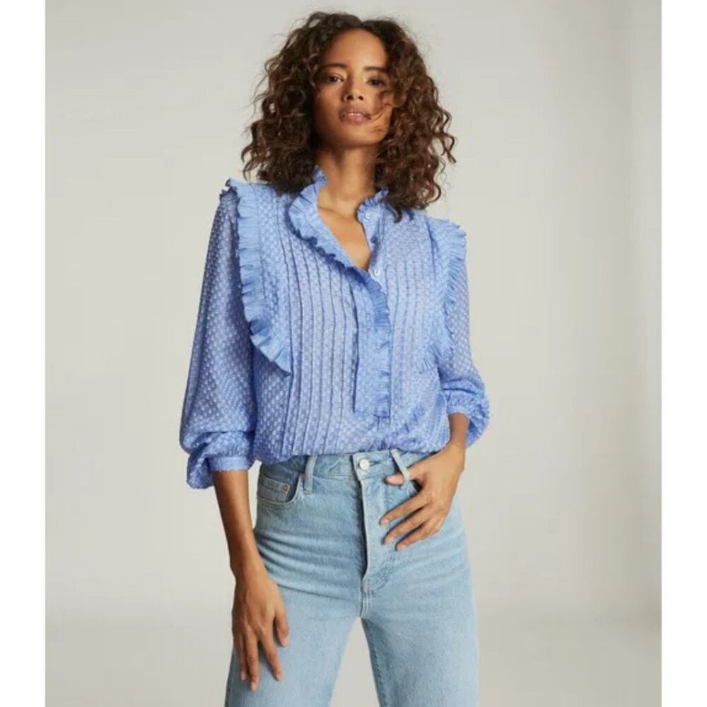 Reiss Taylor Ruffle Detailed Blouse Blue Size US 4